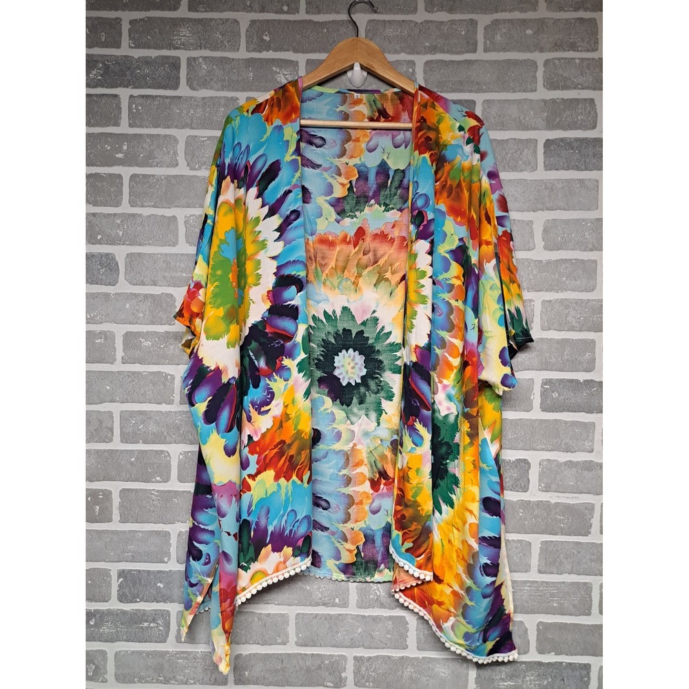 Fesfesfes Coverups for Women Sexy Tie-dyed Printing‎ Beach Kimono Top Small